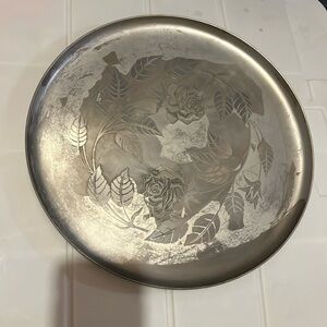 Vintage Aluminum Serving Tray Floral Roses Serveware Kitchenware Silver Metal